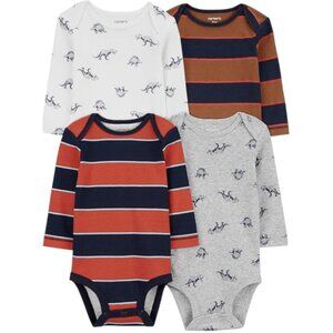 Carter's Baby Boys 4-Pack Long-Sleeve Bodysuits, Stripe Dinos, nb